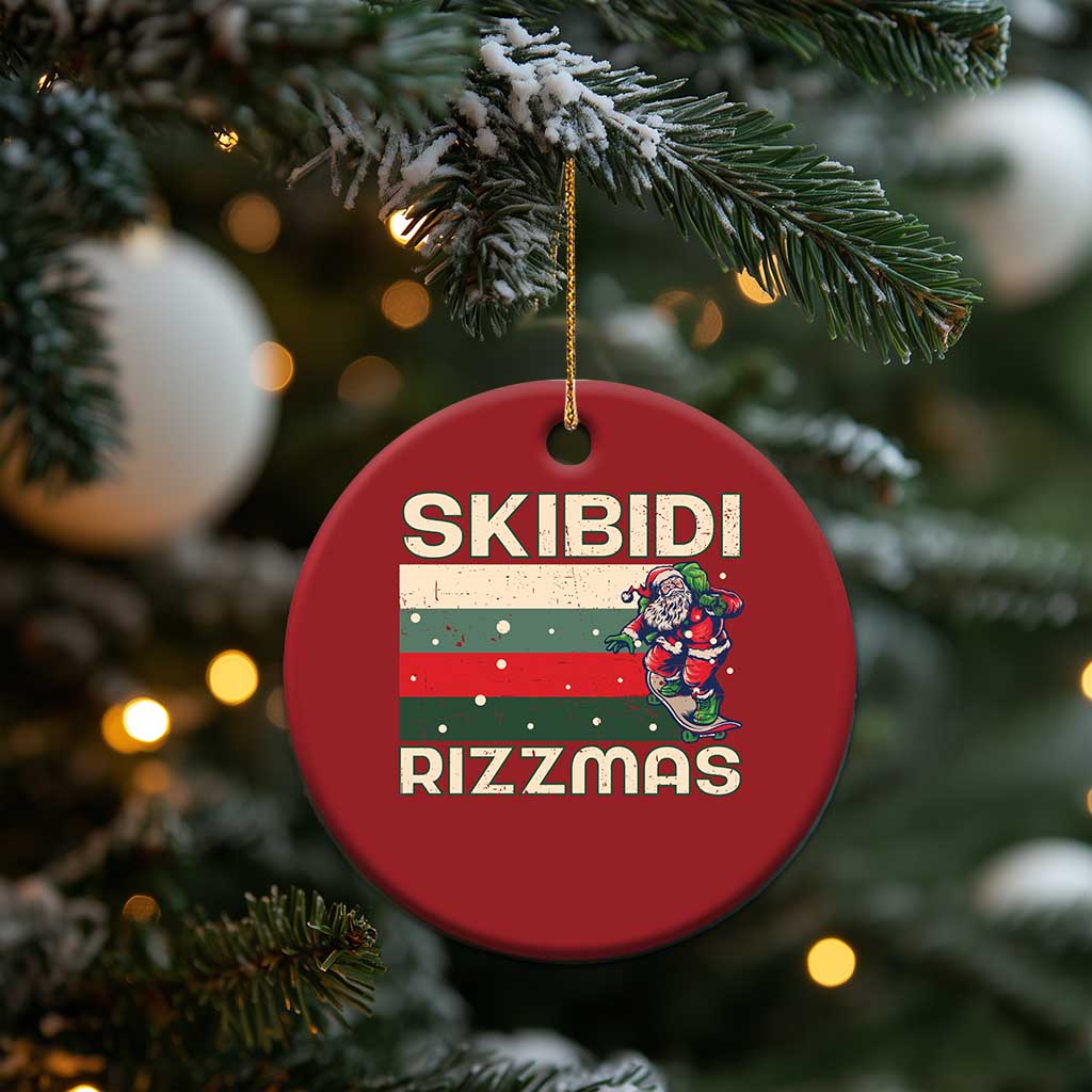 Funny Christmas Ornament Skibidi Rizzmas Rizz Santa Clause Skating Board Xmas Retro Stripe TS10