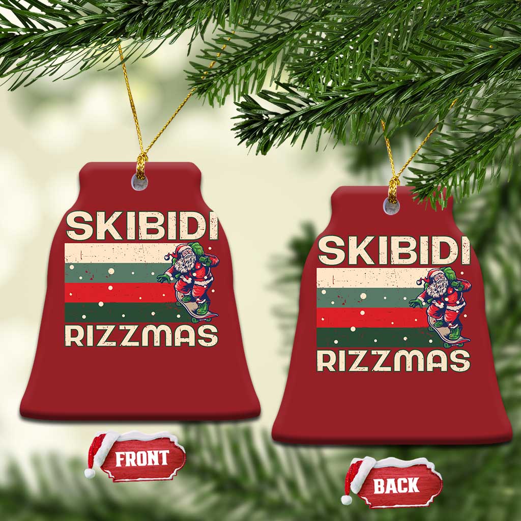 Funny Christmas Ornament Skibidi Rizzmas Rizz Santa Clause Skating Board Xmas Retro Stripe TS10