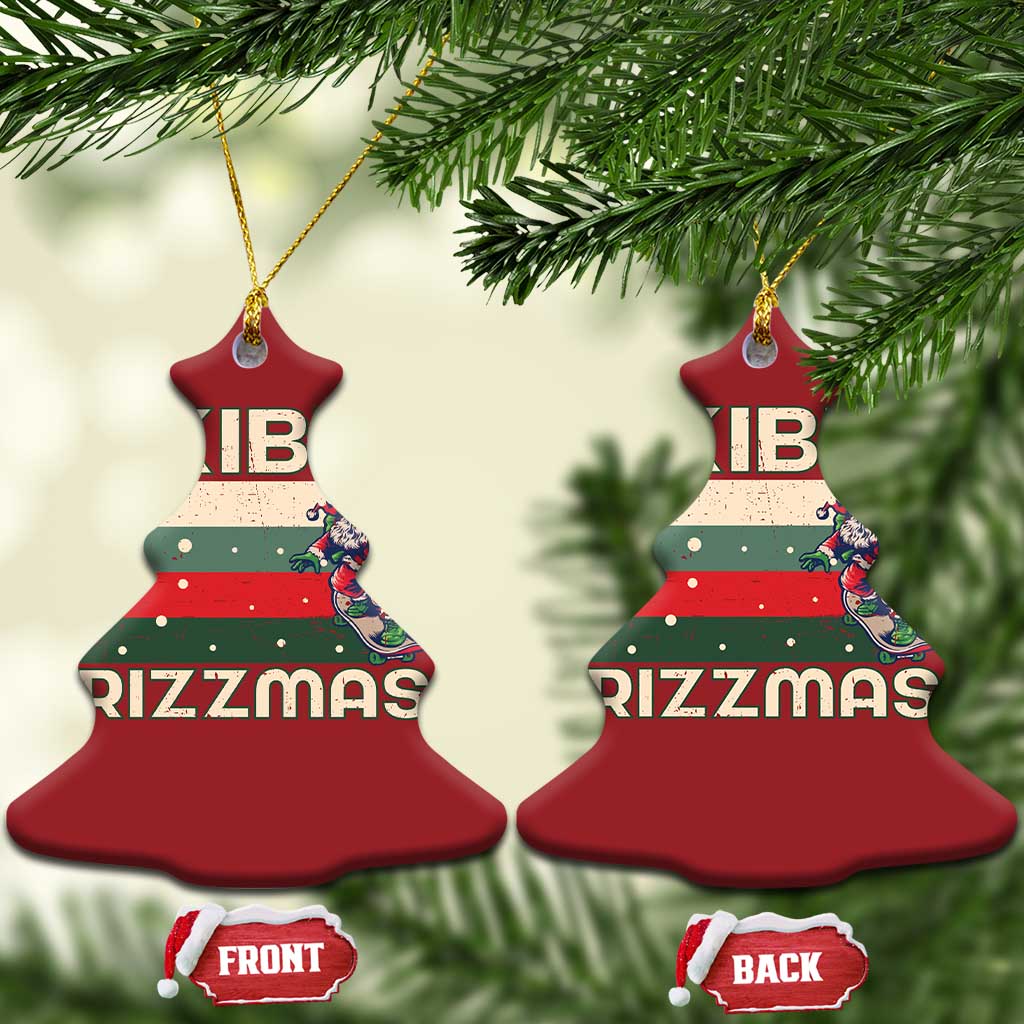 Funny Christmas Ornament Skibidi Rizzmas Rizz Santa Clause Skating Board Xmas Retro Stripe TS10