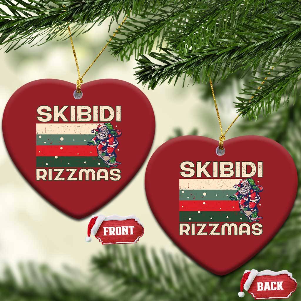 Funny Christmas Ornament Skibidi Rizzmas Rizz Santa Clause Skating Board Xmas Retro Stripe TS10