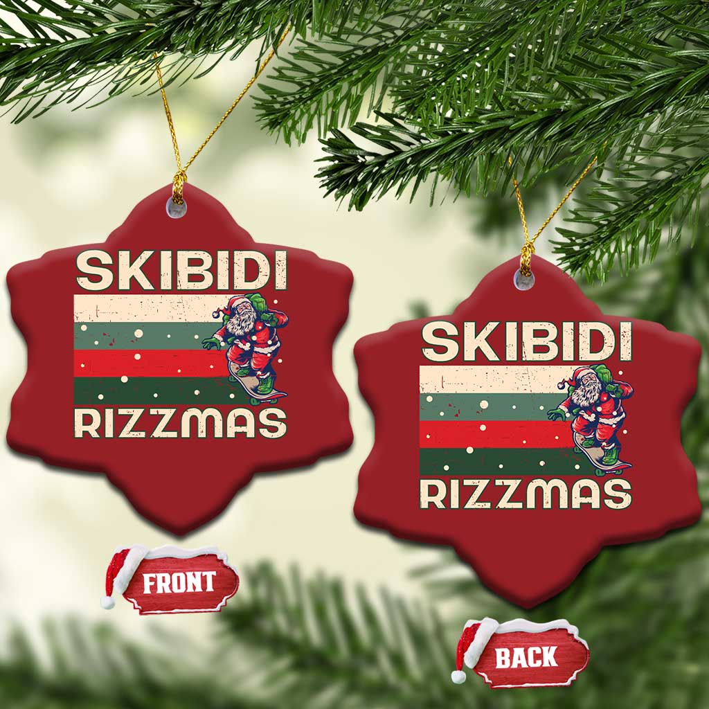 Funny Christmas Ornament Skibidi Rizzmas Rizz Santa Clause Skating Board Xmas Retro Stripe TS10