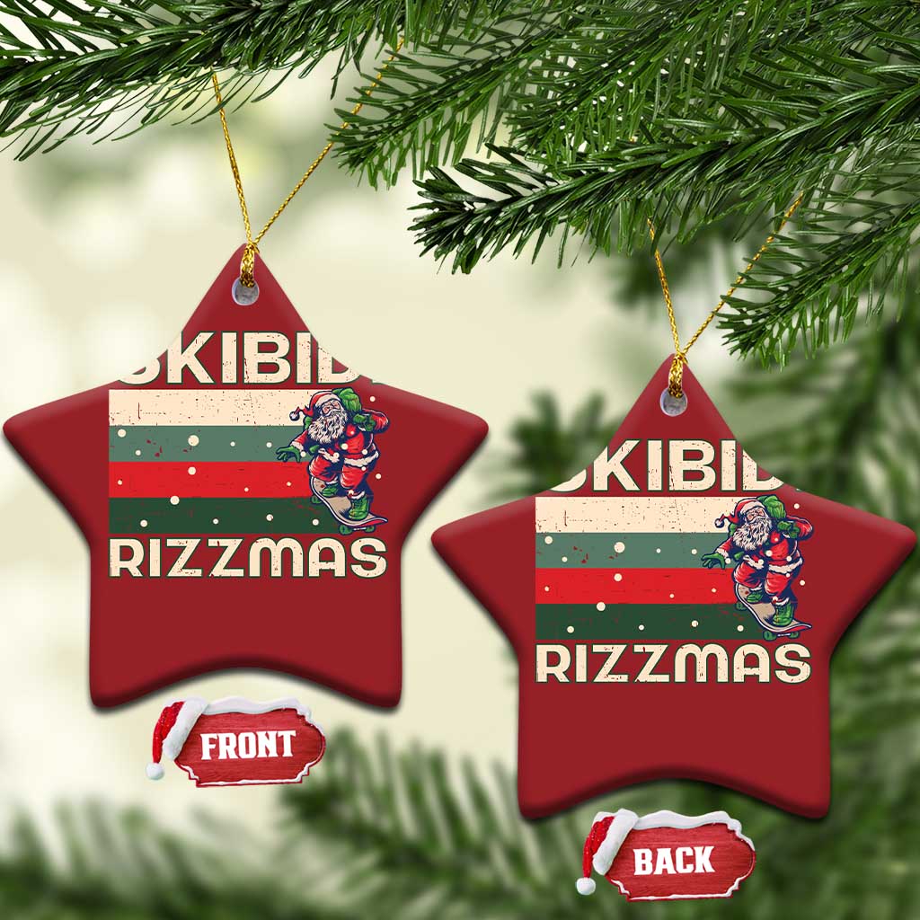 Funny Christmas Ornament Skibidi Rizzmas Rizz Santa Clause Skating Board Xmas Retro Stripe TS10
