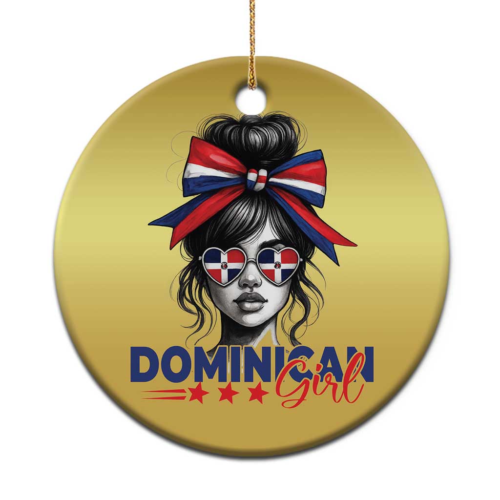 Dominican Girl Christmas Ornament Messy Bun Caribbean Dominican Republic DR Flag TS10