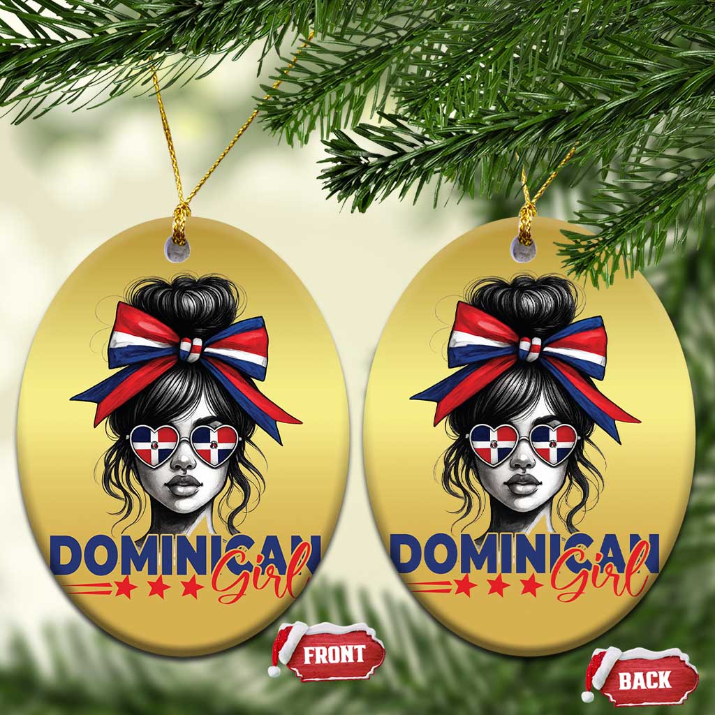 Dominican Girl Christmas Ornament Messy Bun Caribbean Dominican Republic DR Flag TS10