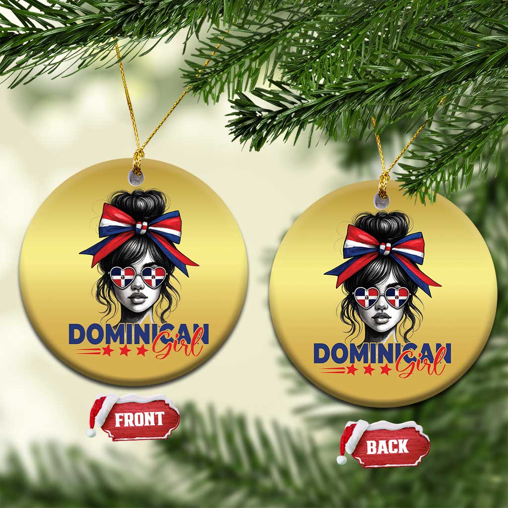 Dominican Girl Christmas Ornament Messy Bun Caribbean Dominican Republic DR Flag TS10