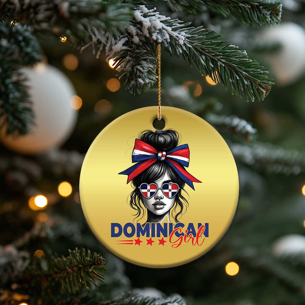 Dominican Girl Christmas Ornament Messy Bun Caribbean Dominican Republic DR Flag TS10