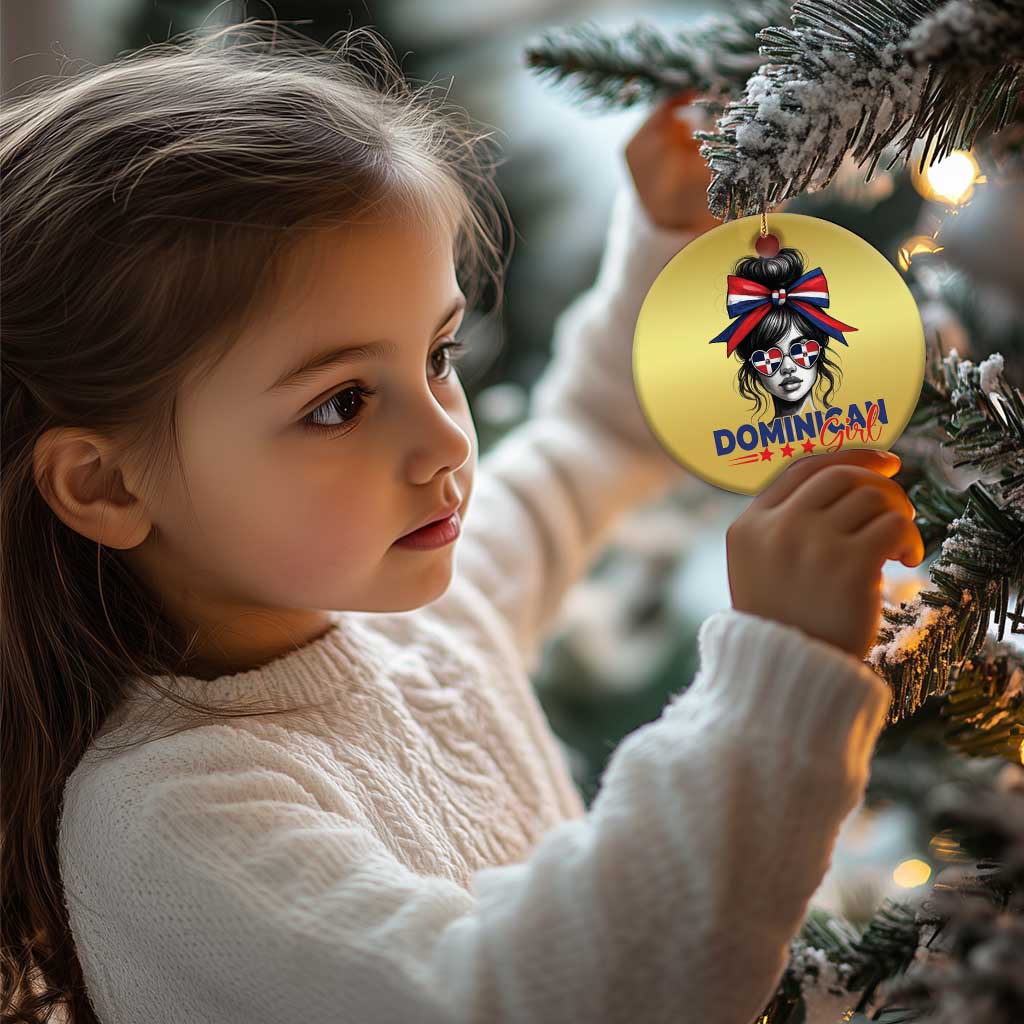 Dominican Girl Christmas Ornament Messy Bun Caribbean Dominican Republic DR Flag TS10