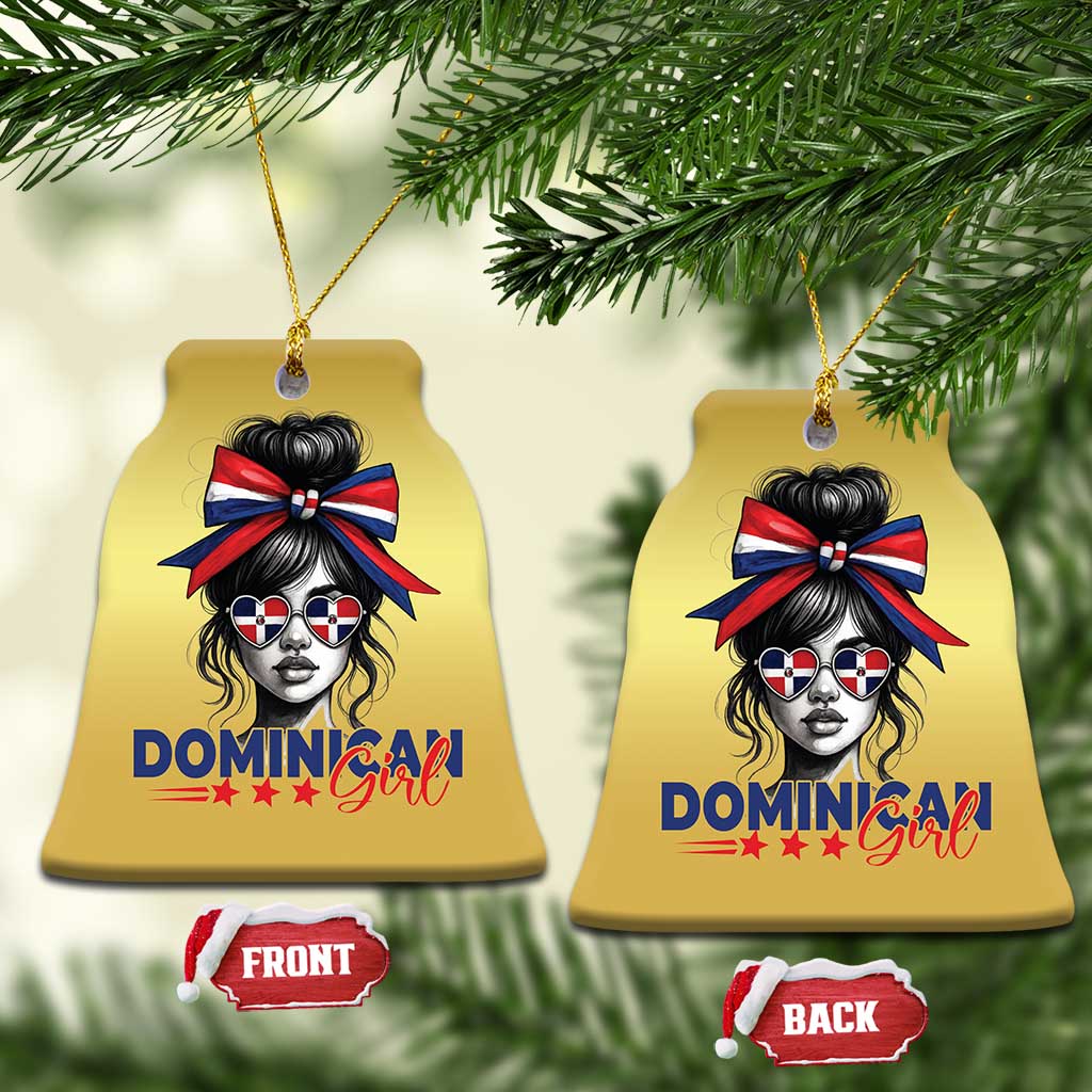Dominican Girl Christmas Ornament Messy Bun Caribbean Dominican Republic DR Flag TS10