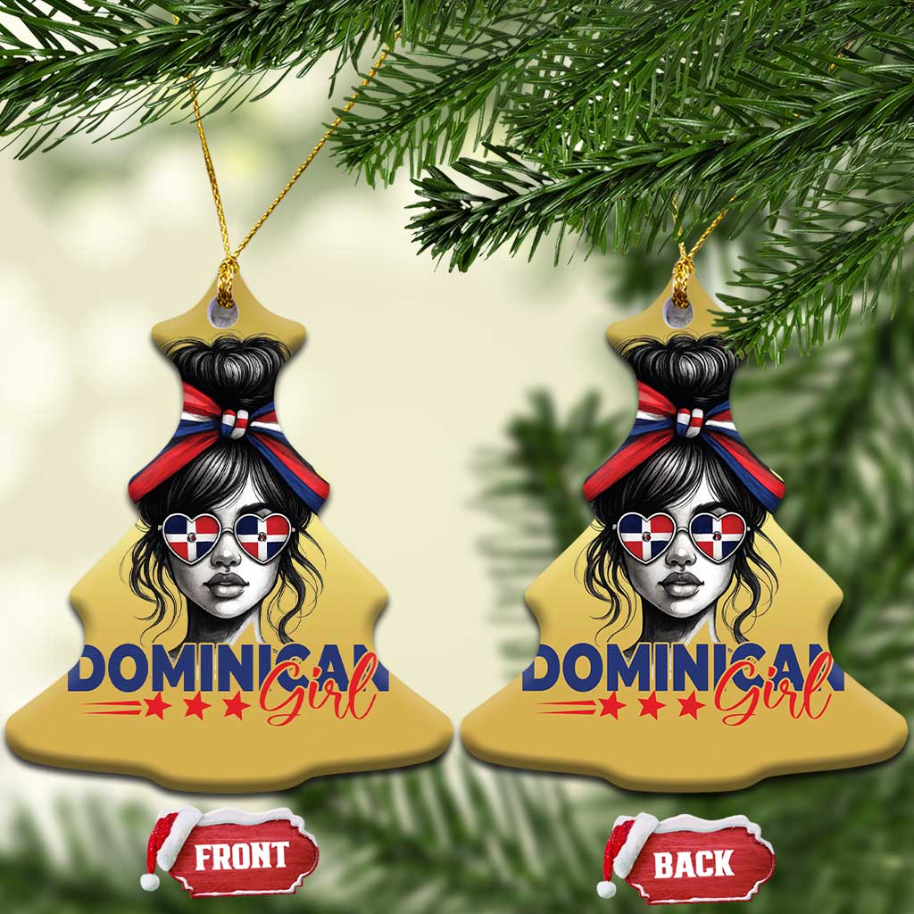 Dominican Girl Christmas Ornament Messy Bun Caribbean Dominican Republic DR Flag TS10