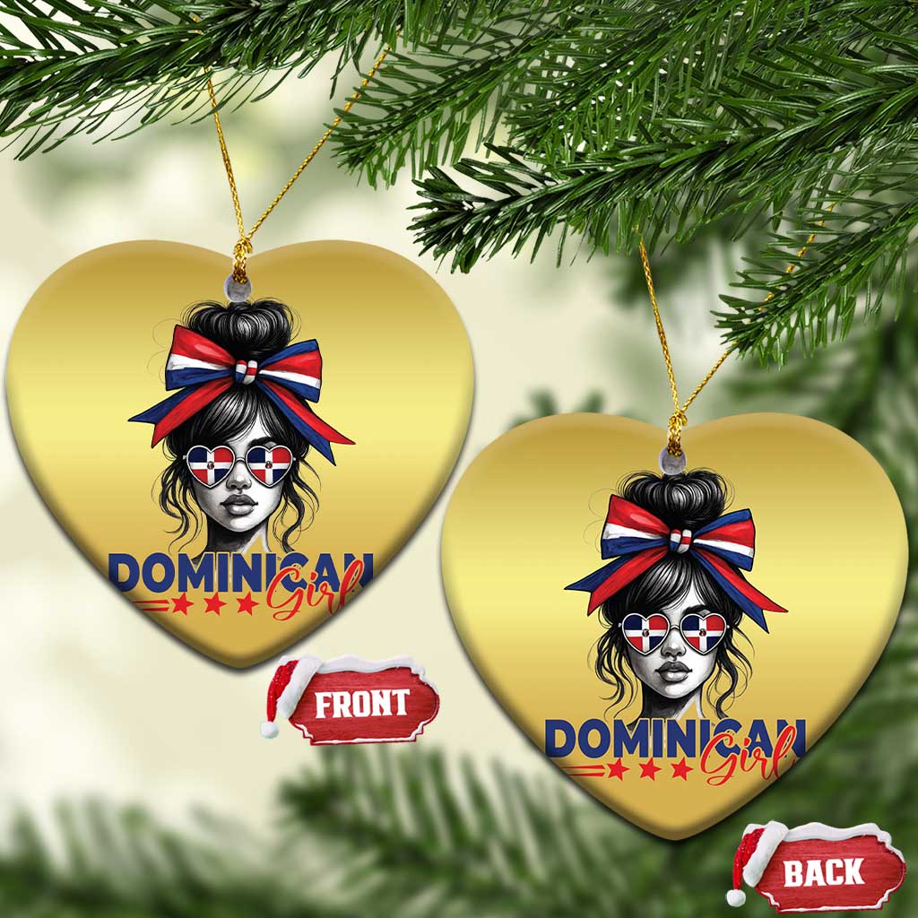 Dominican Girl Christmas Ornament Messy Bun Caribbean Dominican Republic DR Flag TS10