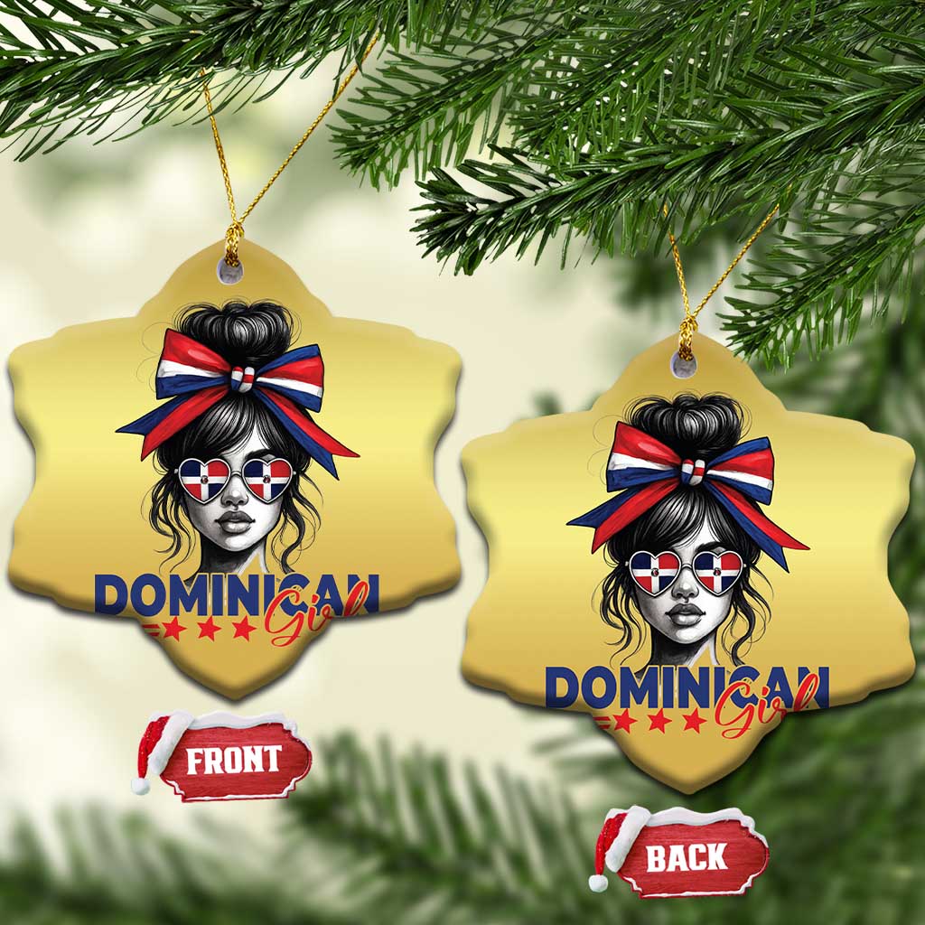 Dominican Girl Christmas Ornament Messy Bun Caribbean Dominican Republic DR Flag TS10