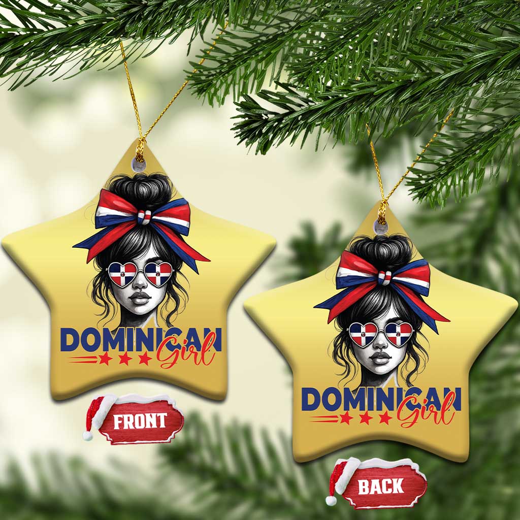 Dominican Girl Christmas Ornament Messy Bun Caribbean Dominican Republic DR Flag TS10