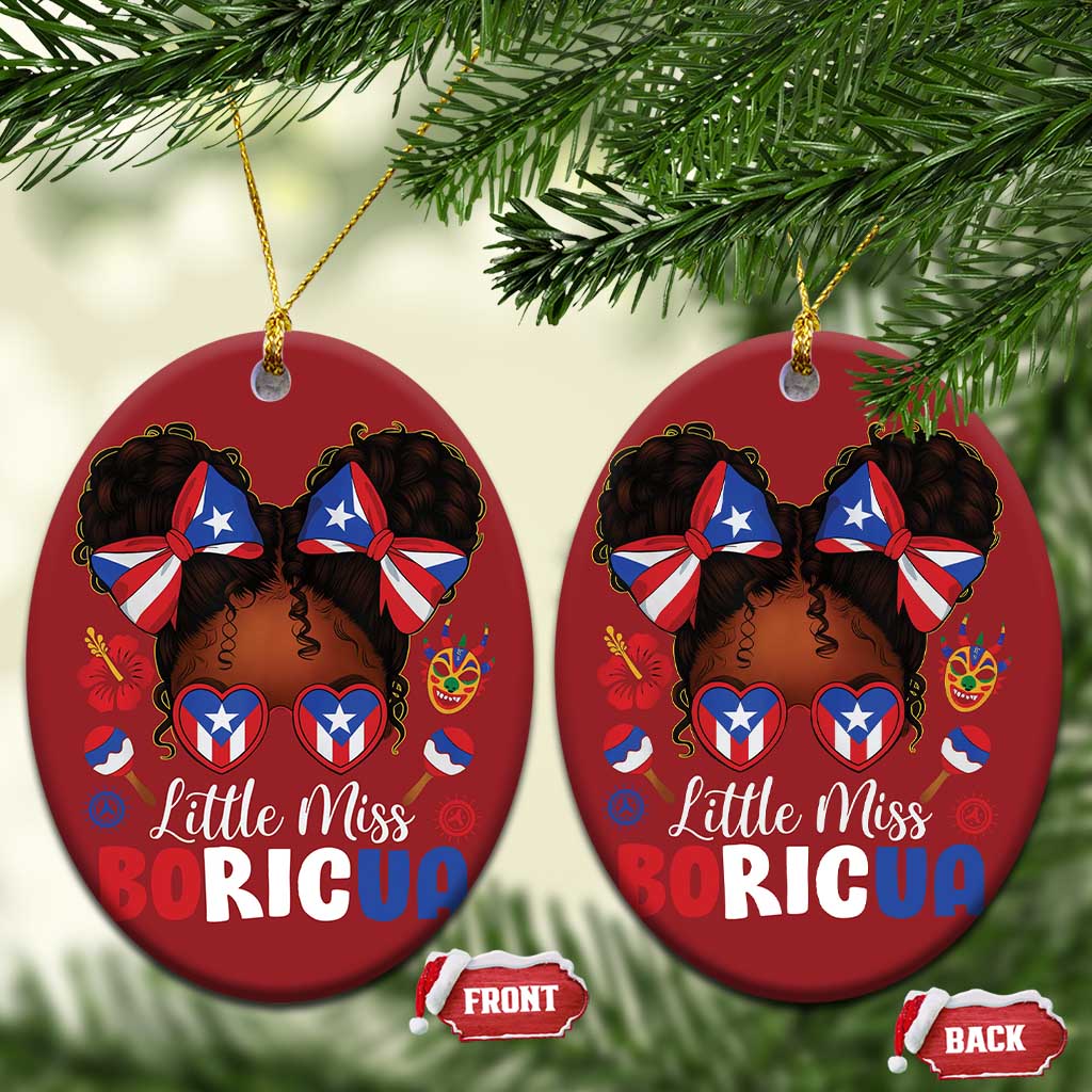Little Miss Boricua Christmas Ornament Puerto Rican Afro Messy Bun Girls Kids TS10