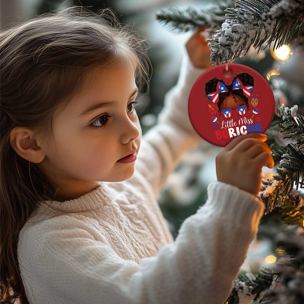 Little Miss Boricua Christmas Ornament Puerto Rican Afro Messy Bun Girls Kids TS10