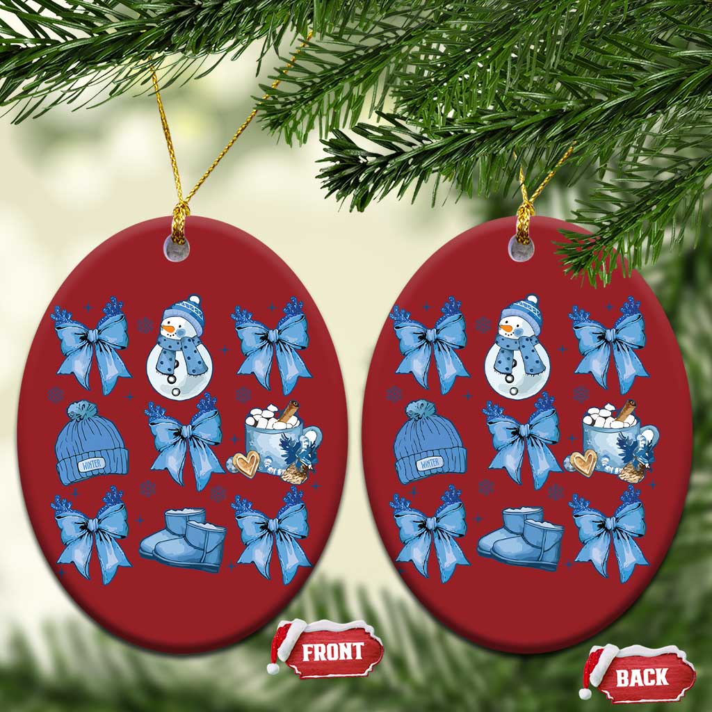 Coquette Bow Christmas Ornament Cozy Winter Xmas Gift Blue Holiday TS10