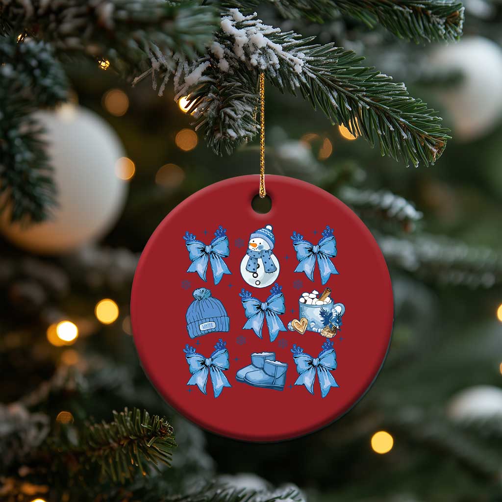 Coquette Bow Christmas Ornament Cozy Winter Xmas Gift Blue Holiday TS10