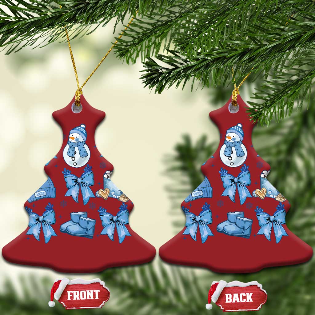Coquette Bow Christmas Ornament Cozy Winter Xmas Gift Blue Holiday TS10