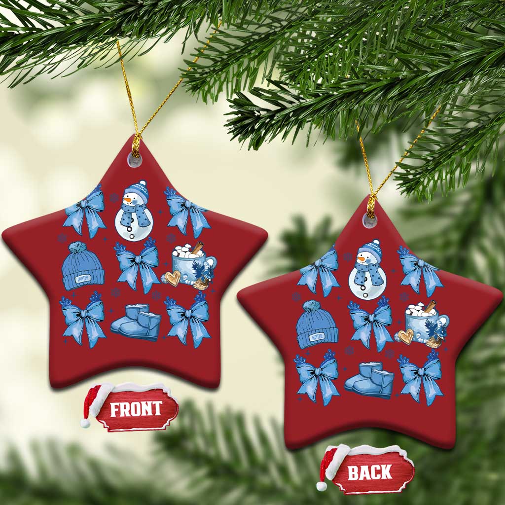 Coquette Bow Christmas Ornament Cozy Winter Xmas Gift Blue Holiday TS10