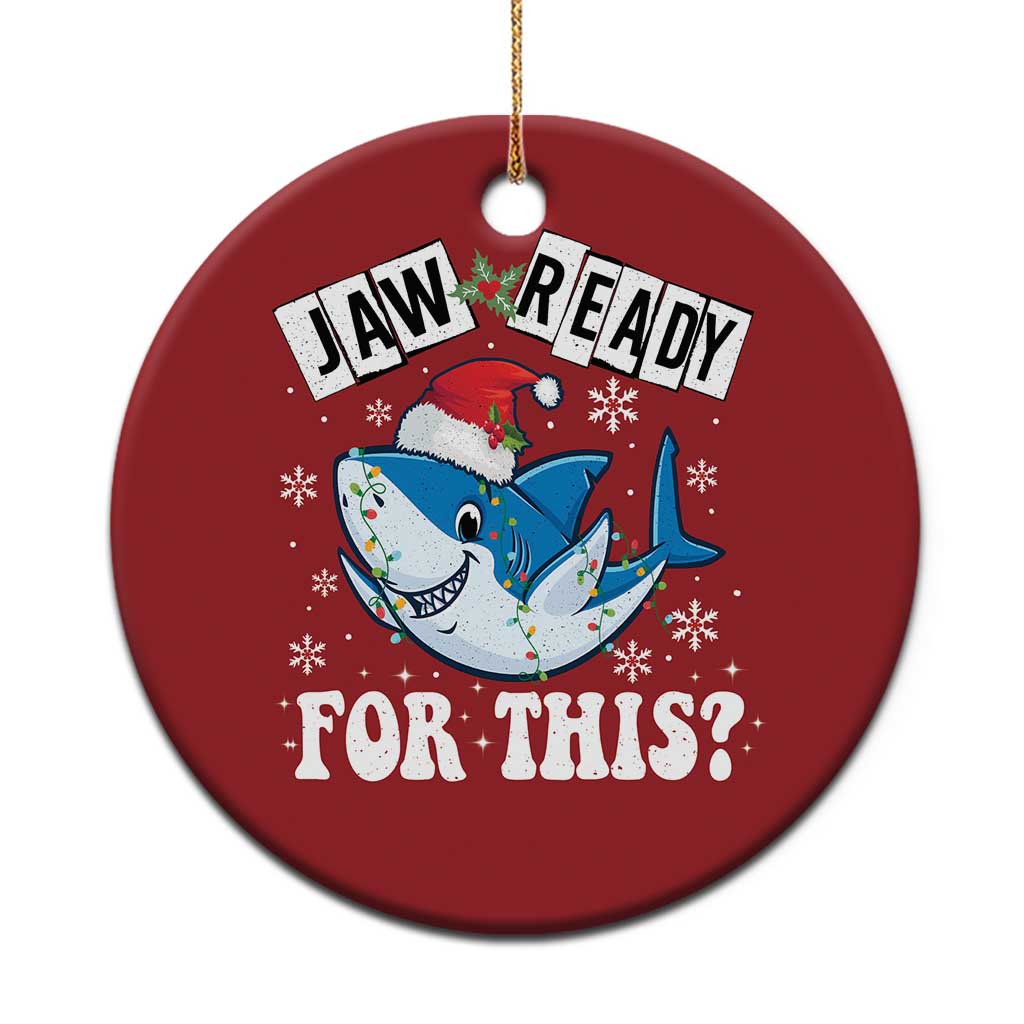 Funny Christmas Ornament Sharkmas Shark Lights Red Santa Hat Jaw Ready For This TS10