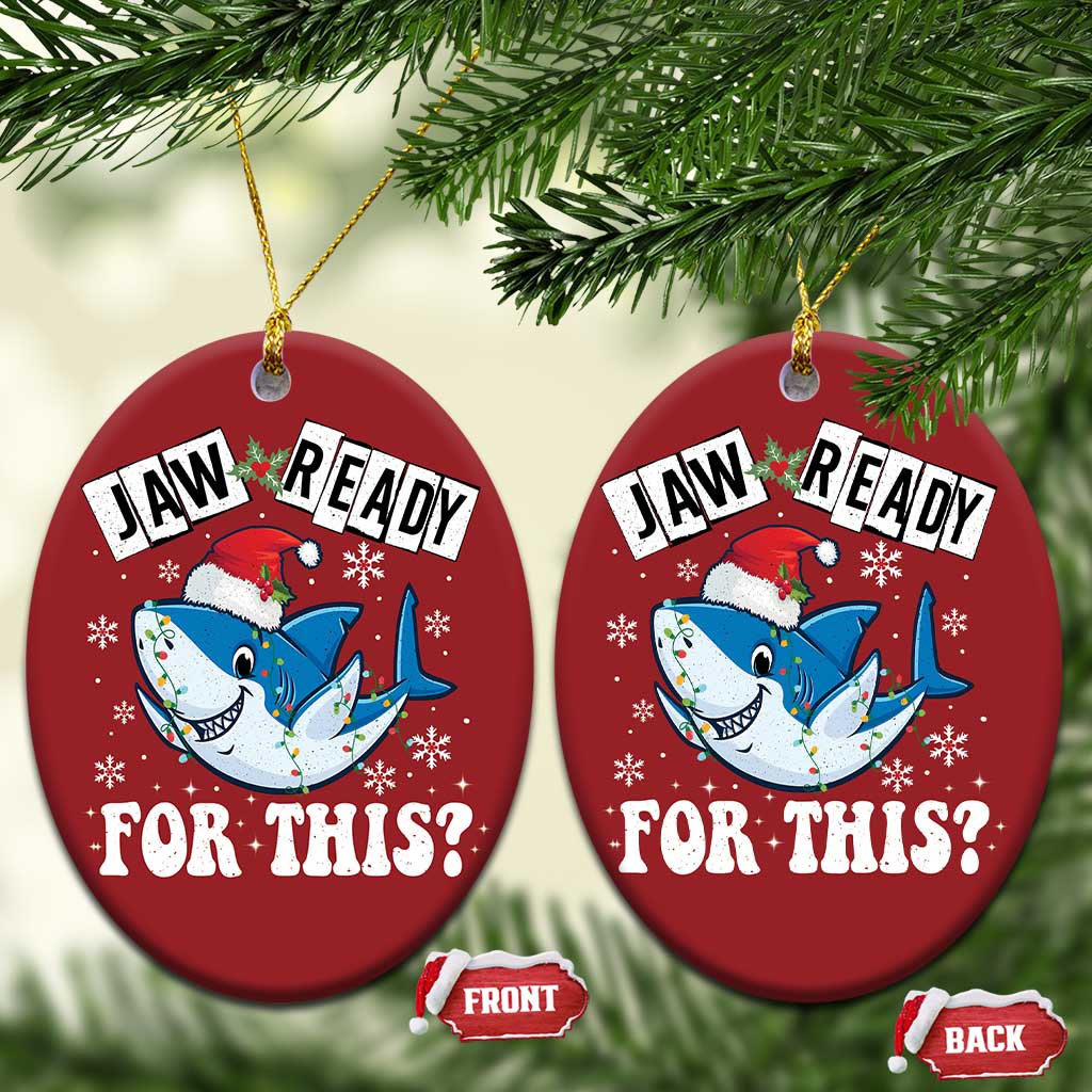 Funny Christmas Ornament Sharkmas Shark Lights Red Santa Hat Jaw Ready For This TS10