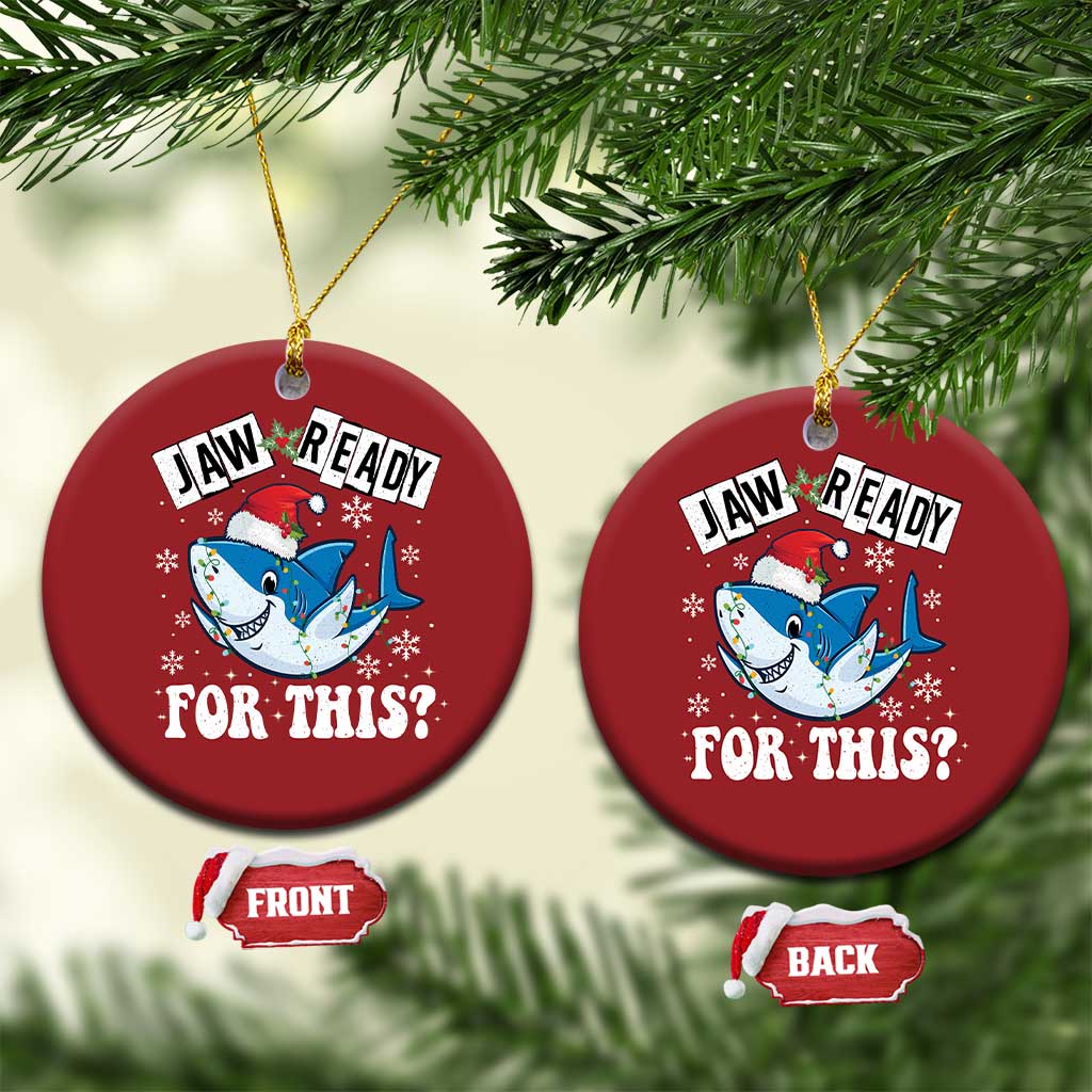 Funny Christmas Ornament Sharkmas Shark Lights Red Santa Hat Jaw Ready For This TS10