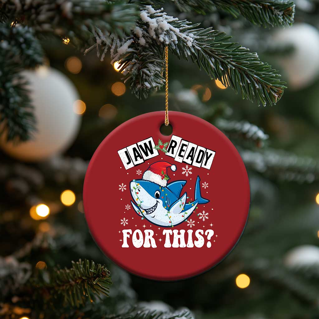 Funny Christmas Ornament Sharkmas Shark Lights Red Santa Hat Jaw Ready For This TS10