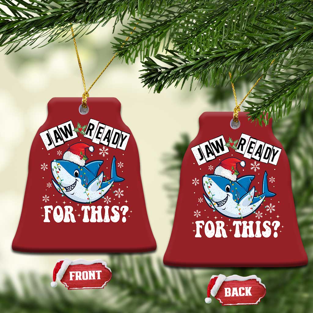 Funny Christmas Ornament Sharkmas Shark Lights Red Santa Hat Jaw Ready For This TS10