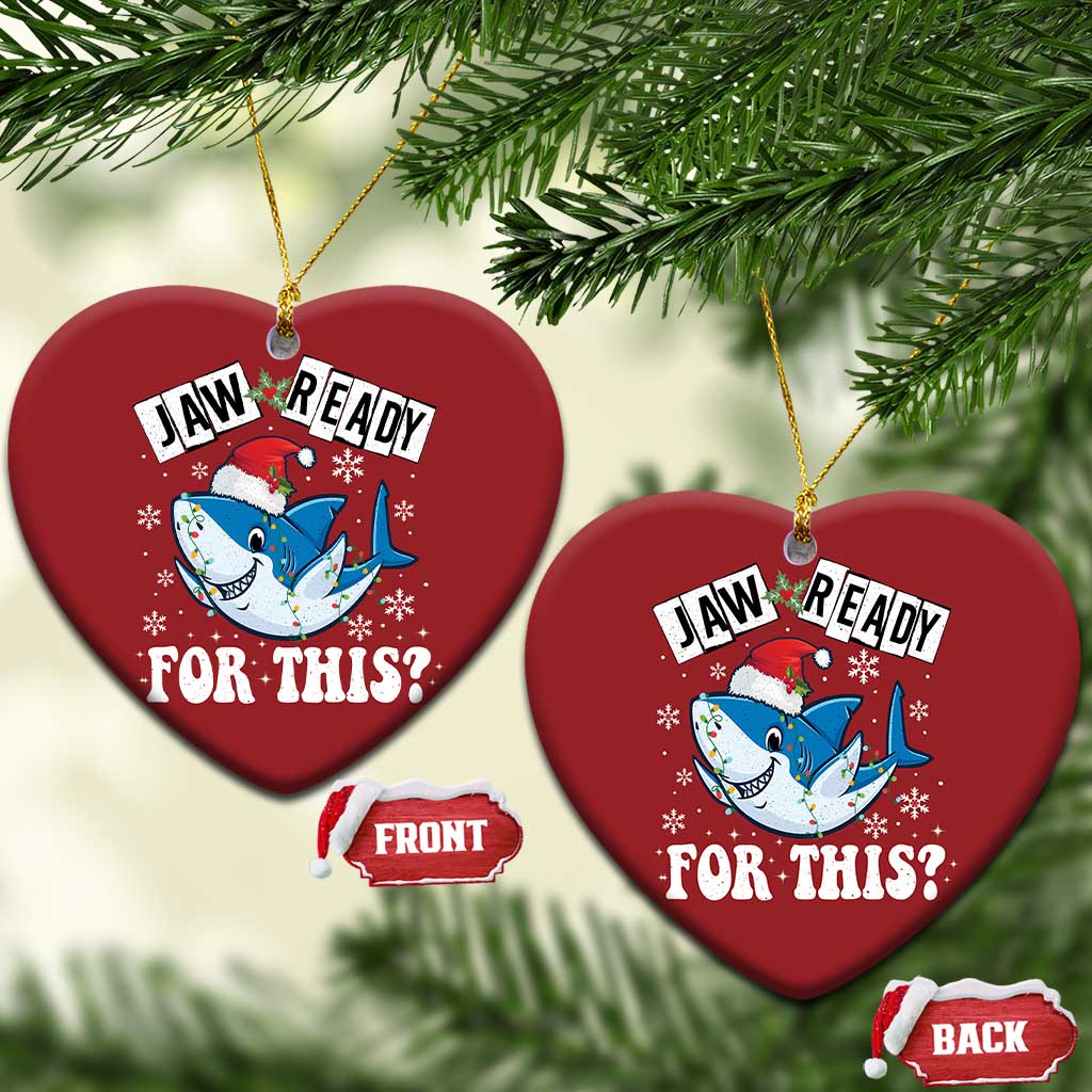 Funny Christmas Ornament Sharkmas Shark Lights Red Santa Hat Jaw Ready For This TS10