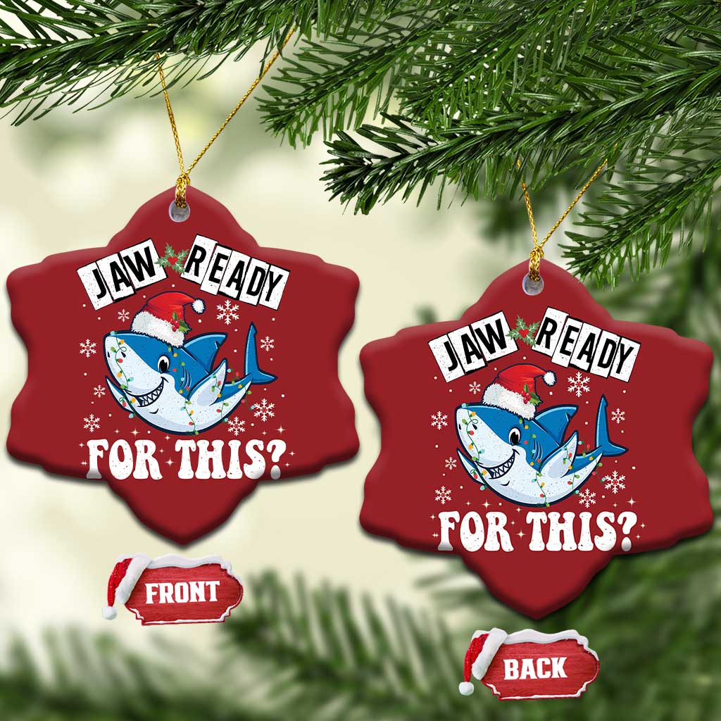 Funny Christmas Ornament Sharkmas Shark Lights Red Santa Hat Jaw Ready For This TS10