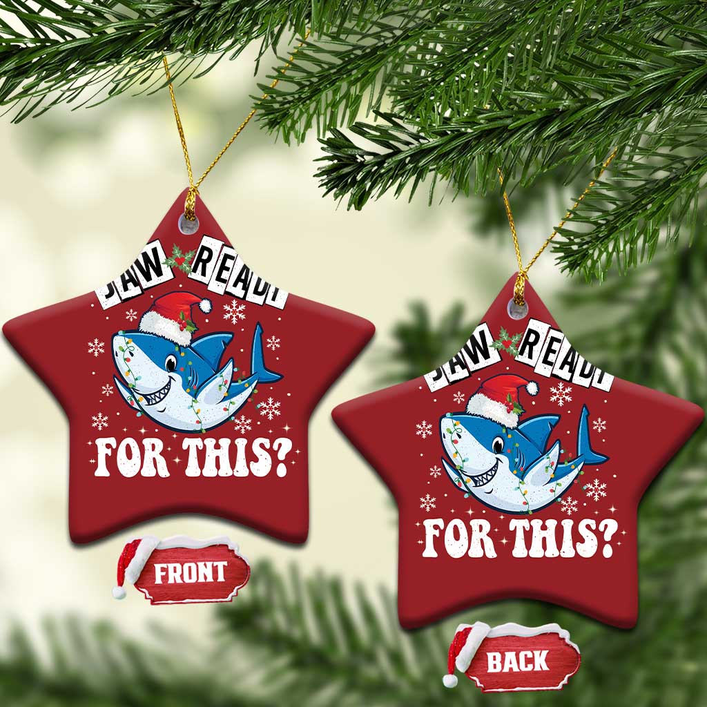 Funny Christmas Ornament Sharkmas Shark Lights Red Santa Hat Jaw Ready For This TS10