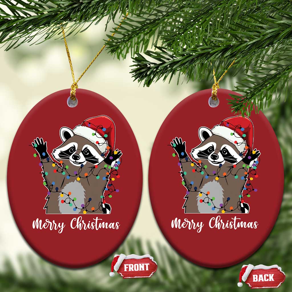 Merry Xmas Raccoon Christmas Ornament Happy Holidays Gift Animal Red Santa Hat TS10