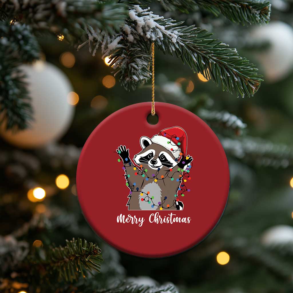 Merry Xmas Raccoon Christmas Ornament Happy Holidays Gift Animal Red Santa Hat TS10