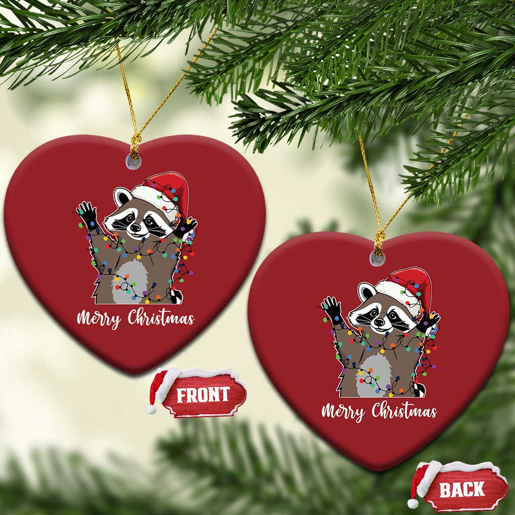 Merry Xmas Raccoon Christmas Ornament Happy Holidays Gift Animal Red Santa Hat TS10