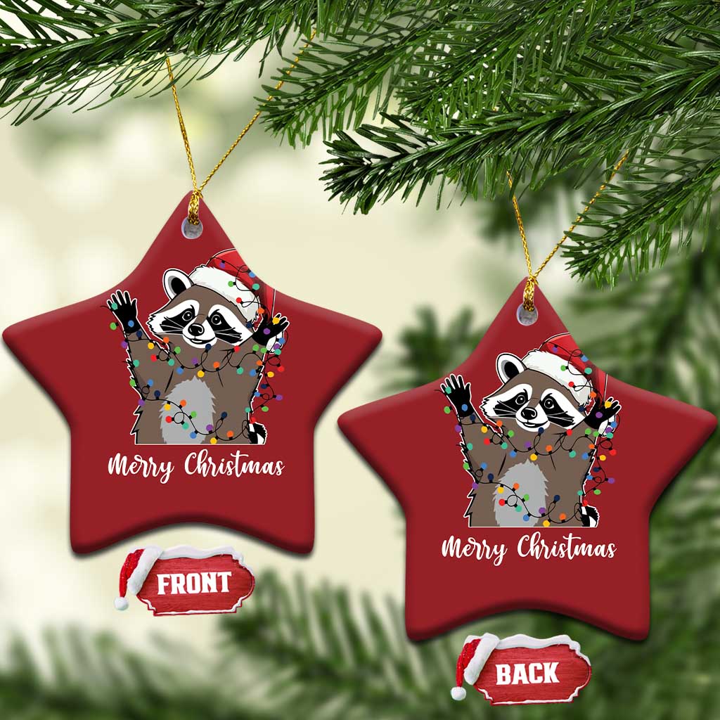 Merry Xmas Raccoon Christmas Ornament Happy Holidays Gift Animal Red Santa Hat TS10