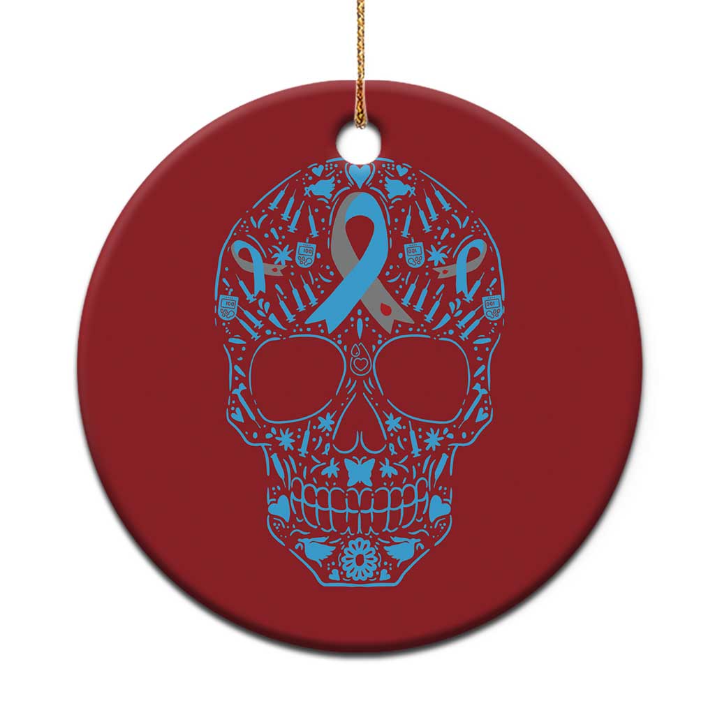 Diabetes Awareness Skull Christmas Ornament Blue Ribbon T1D Support Sugar Skull TS10