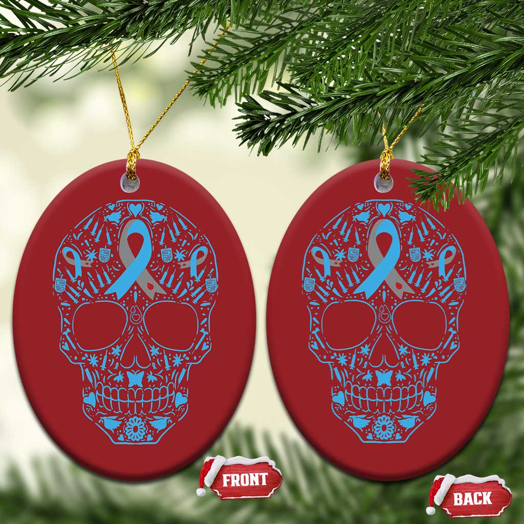 Diabetes Awareness Skull Christmas Ornament Blue Ribbon T1D Support Sugar Skull TS10
