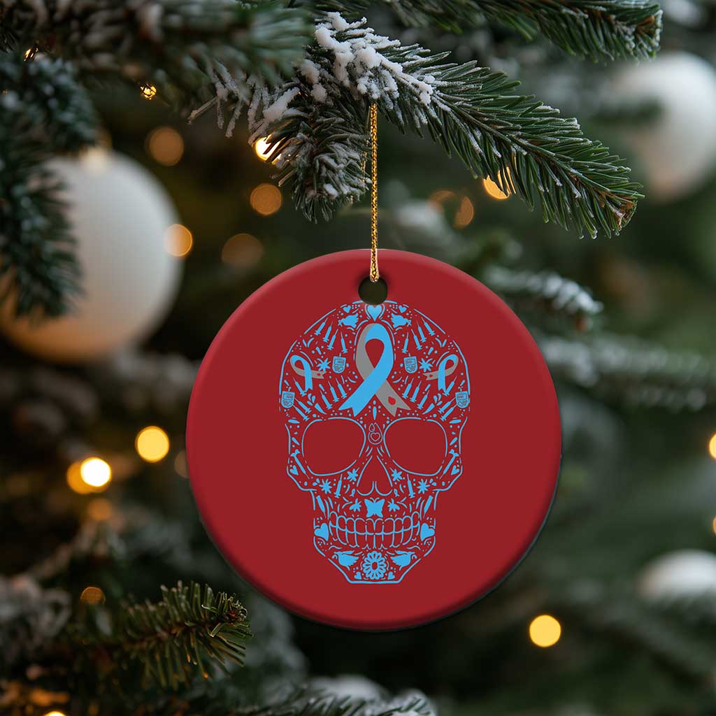 Diabetes Awareness Skull Christmas Ornament Blue Ribbon T1D Support Sugar Skull TS10