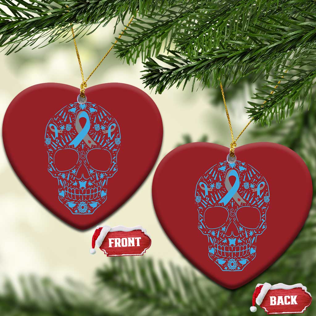 Diabetes Awareness Skull Christmas Ornament Blue Ribbon T1D Support Sugar Skull TS10
