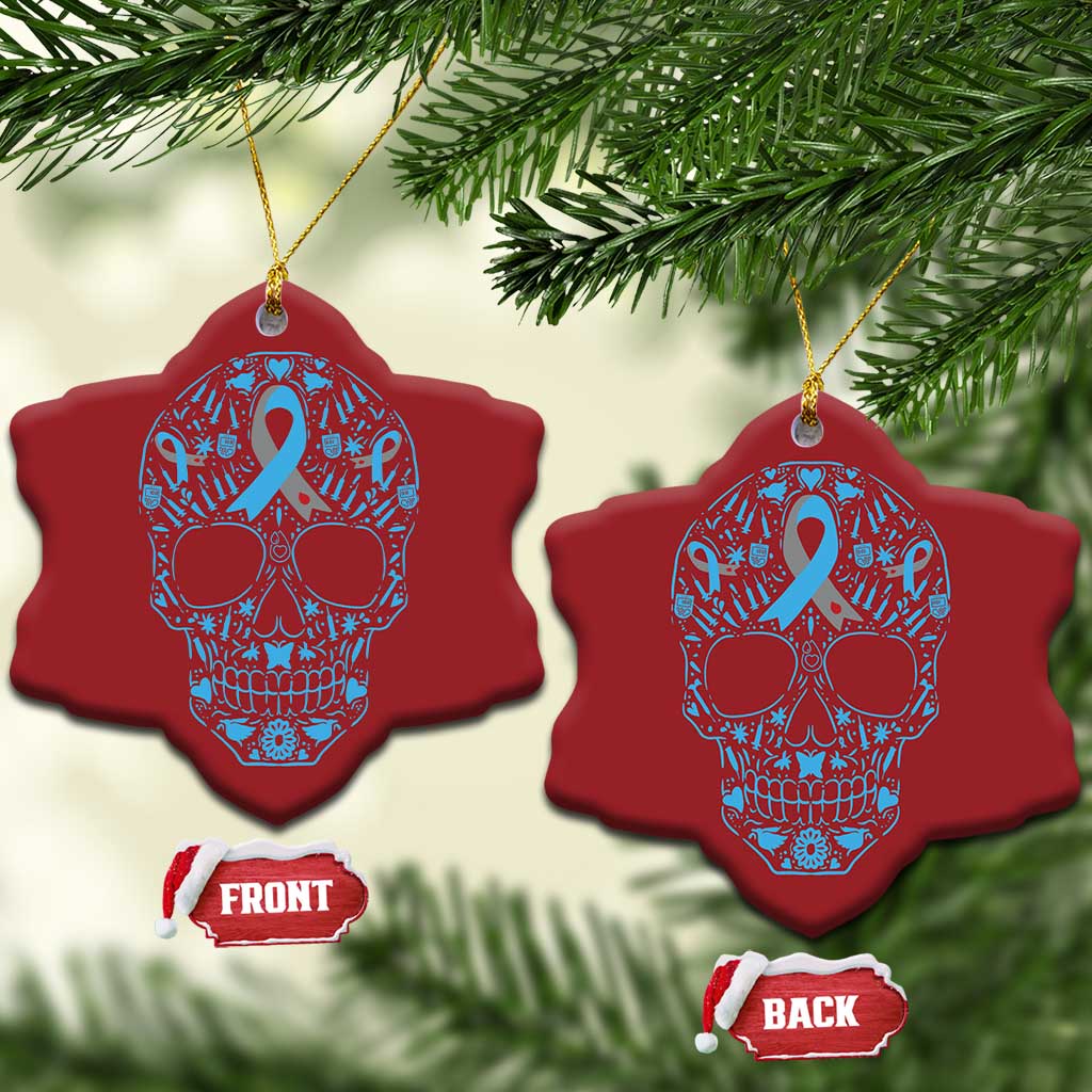 Diabetes Awareness Skull Christmas Ornament Blue Ribbon T1D Support Sugar Skull TS10