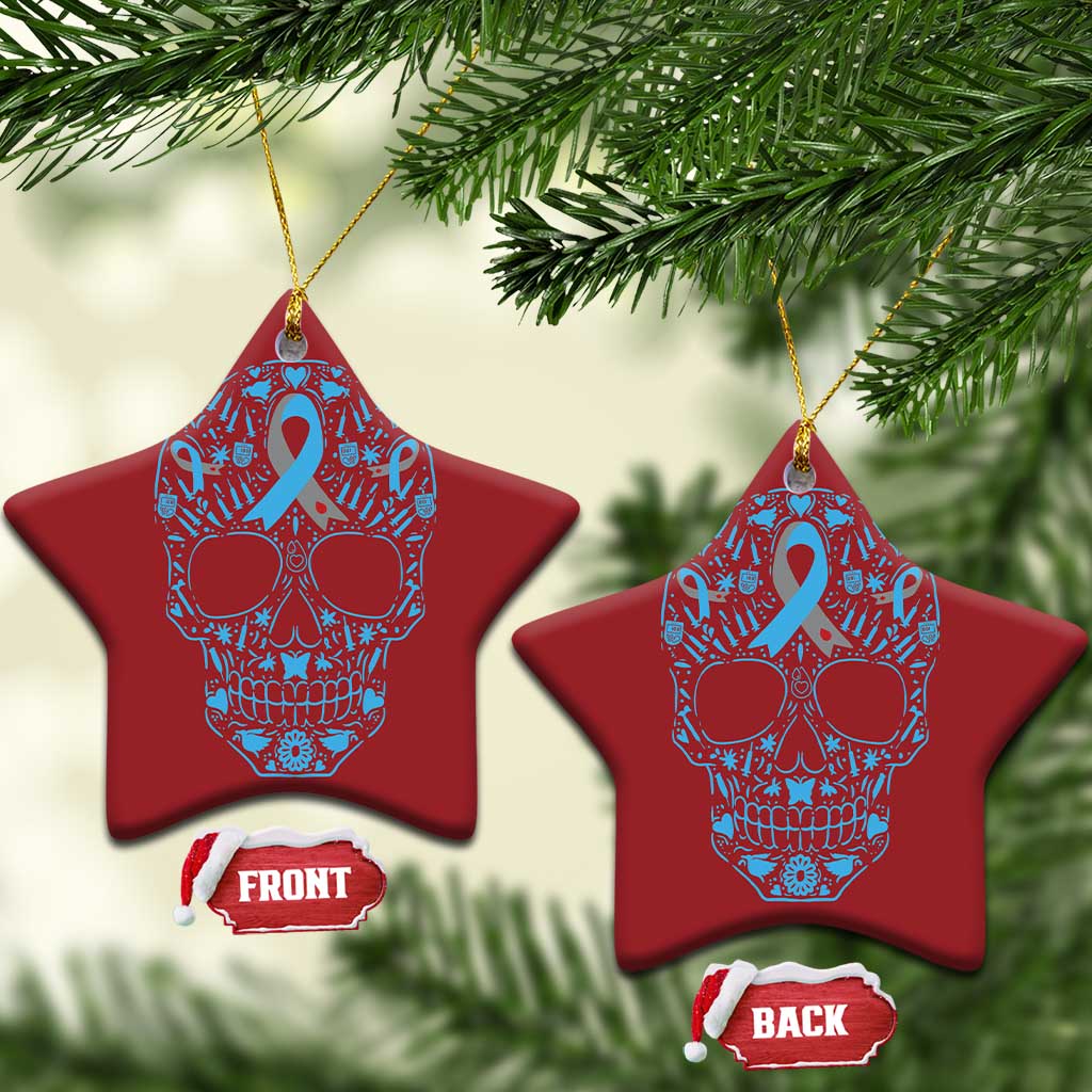 Diabetes Awareness Skull Christmas Ornament Blue Ribbon T1D Support Sugar Skull TS10