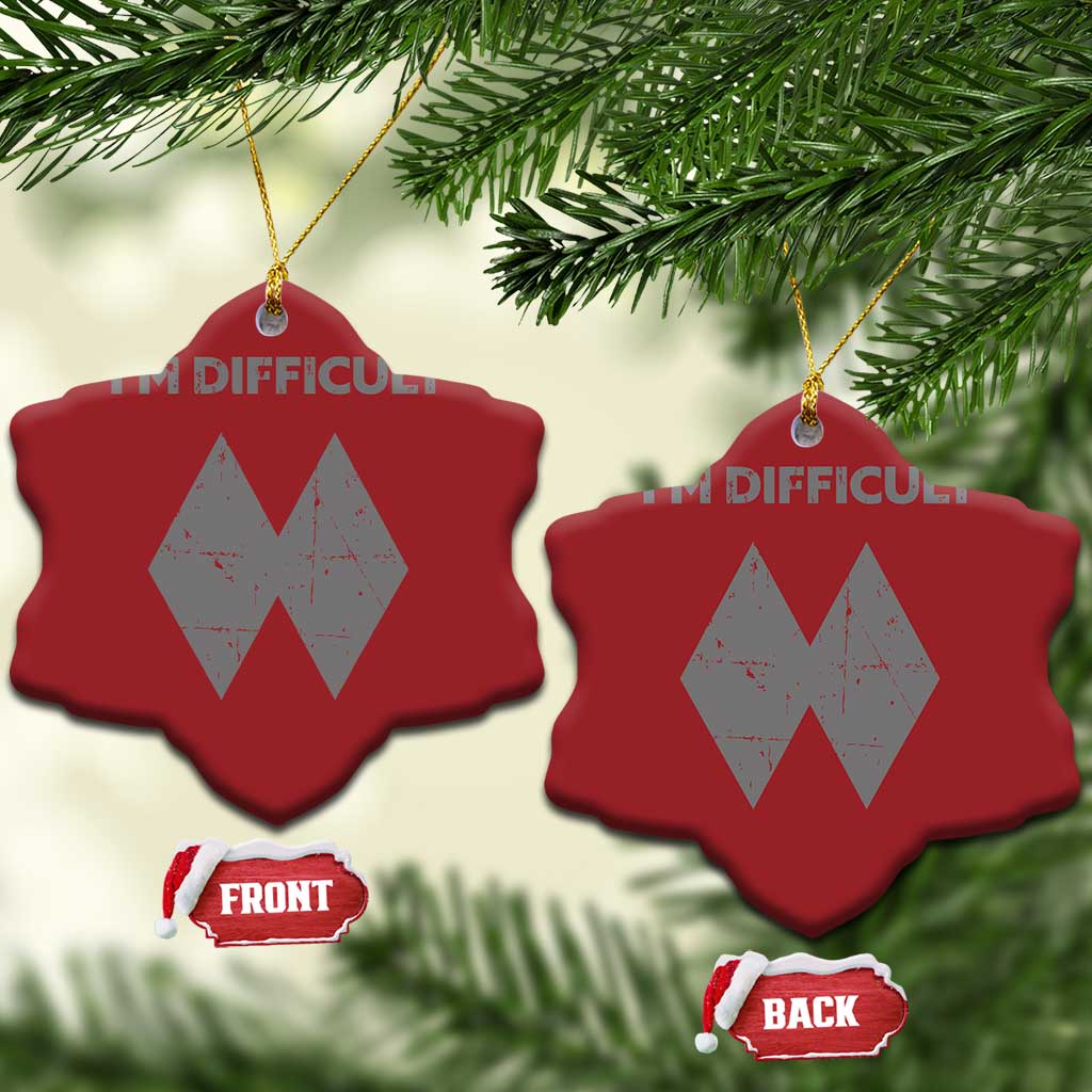 Funny Ski Snowboard Christmas Ornament I'm Difficult Double Black Diamonds TS11