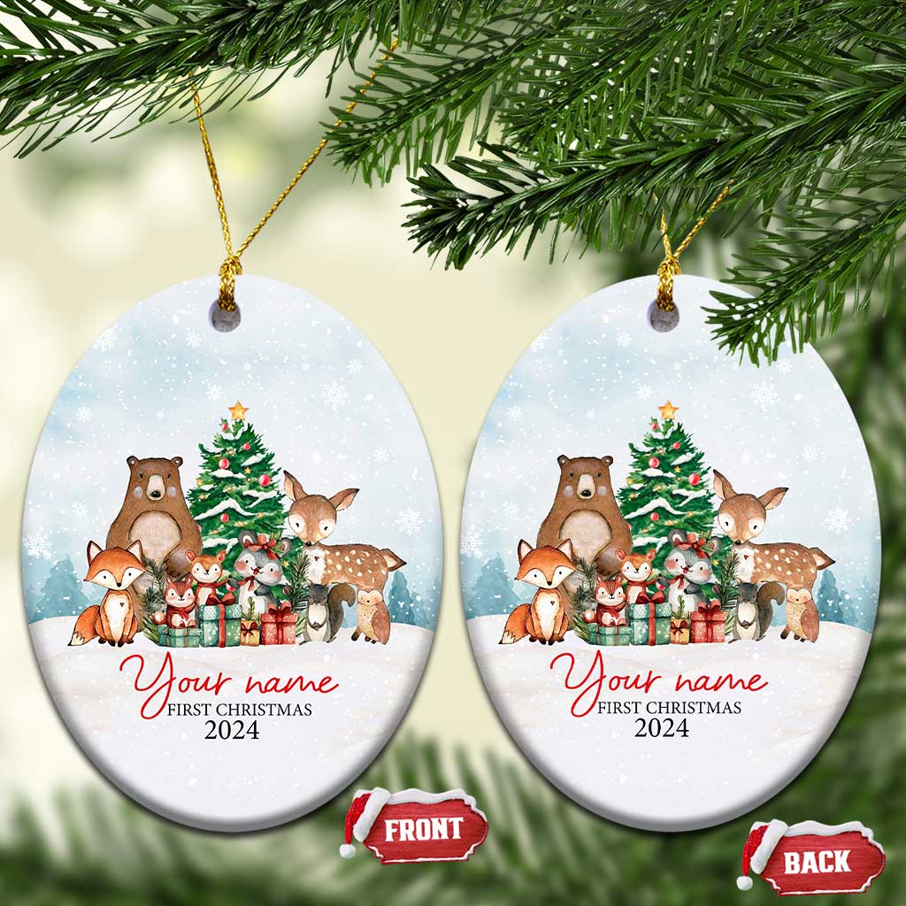 Personalized First Xmas 2024 Christmas Ornament Custom Name Cute Animals Winter TS11