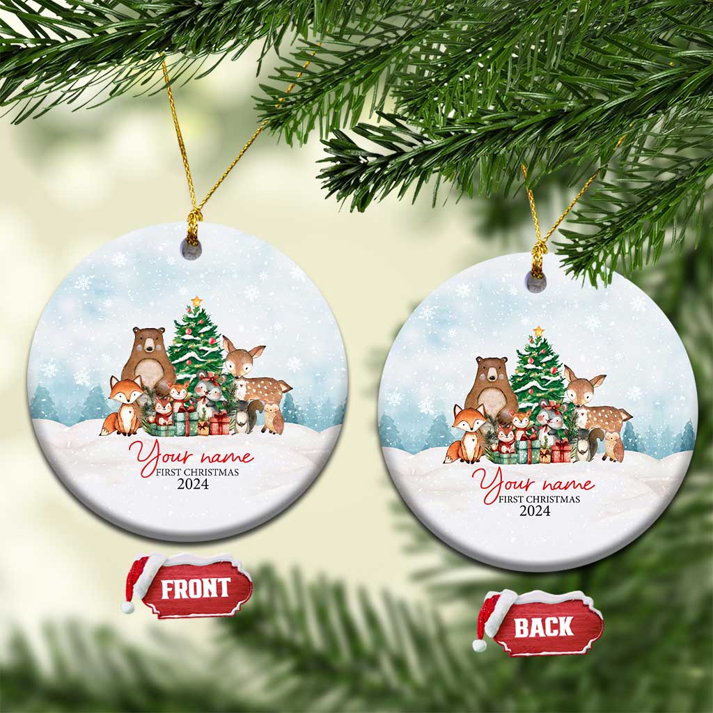 Personalized First Xmas 2024 Christmas Ornament Custom Name Cute Animals Winter TS11