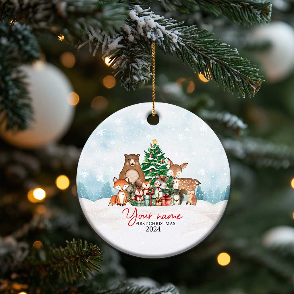 Personalized First Xmas 2024 Christmas Ornament Custom Name Cute Animals Winter TS11
