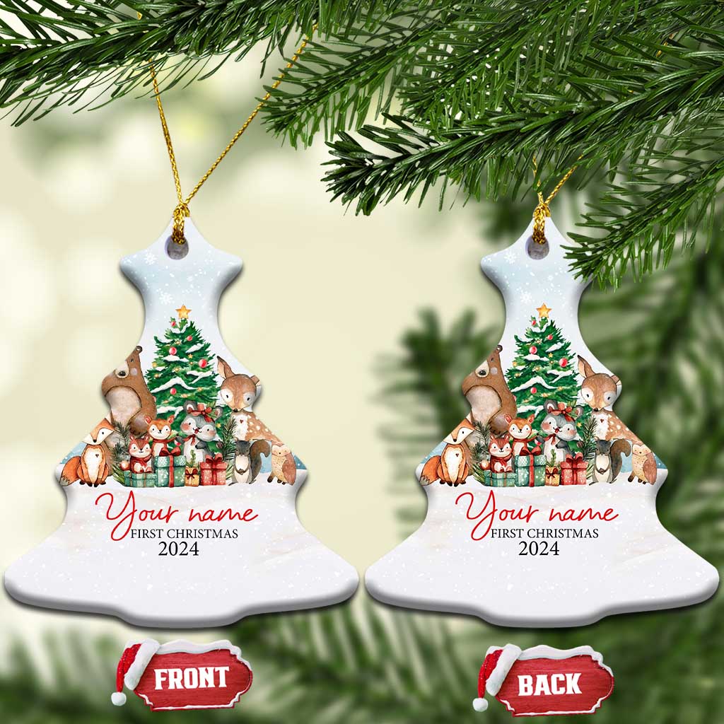 Personalized First Xmas 2024 Christmas Ornament Custom Name Cute Animals Winter TS11