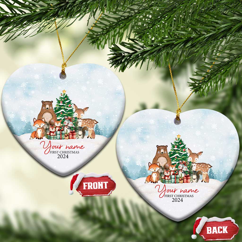 Personalized First Xmas 2024 Christmas Ornament Custom Name Cute Animals Winter TS11