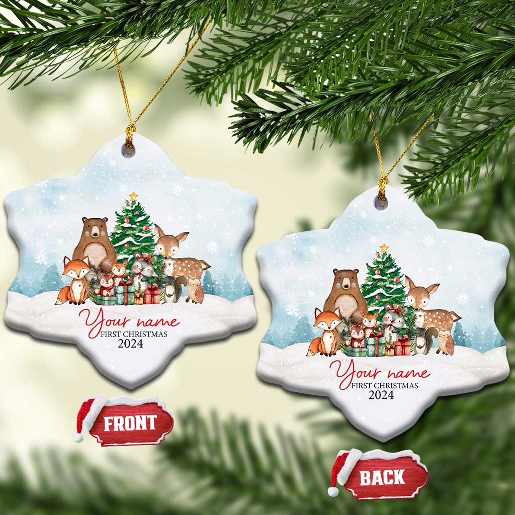 Personalized First Xmas 2024 Christmas Ornament Custom Name Cute Animals Winter TS11