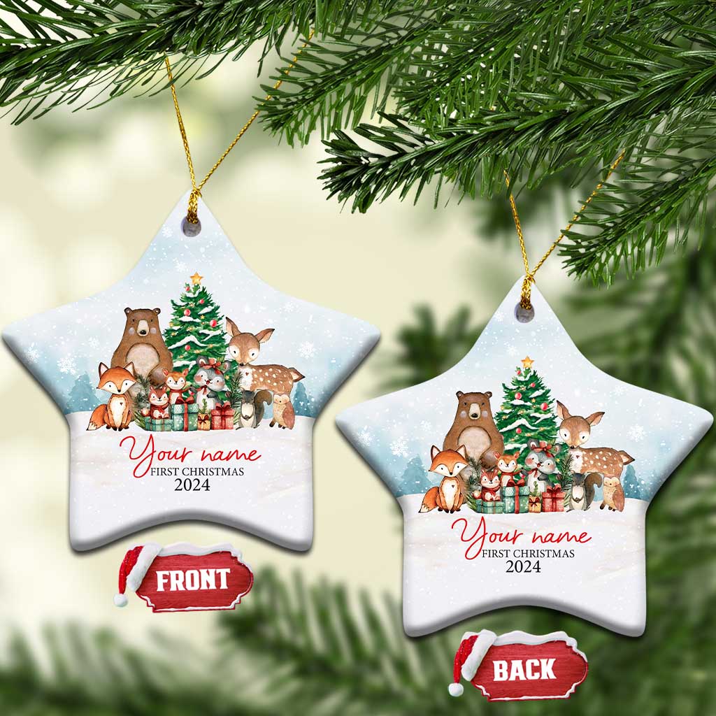 Personalized First Xmas 2024 Christmas Ornament Custom Name Cute Animals Winter TS11