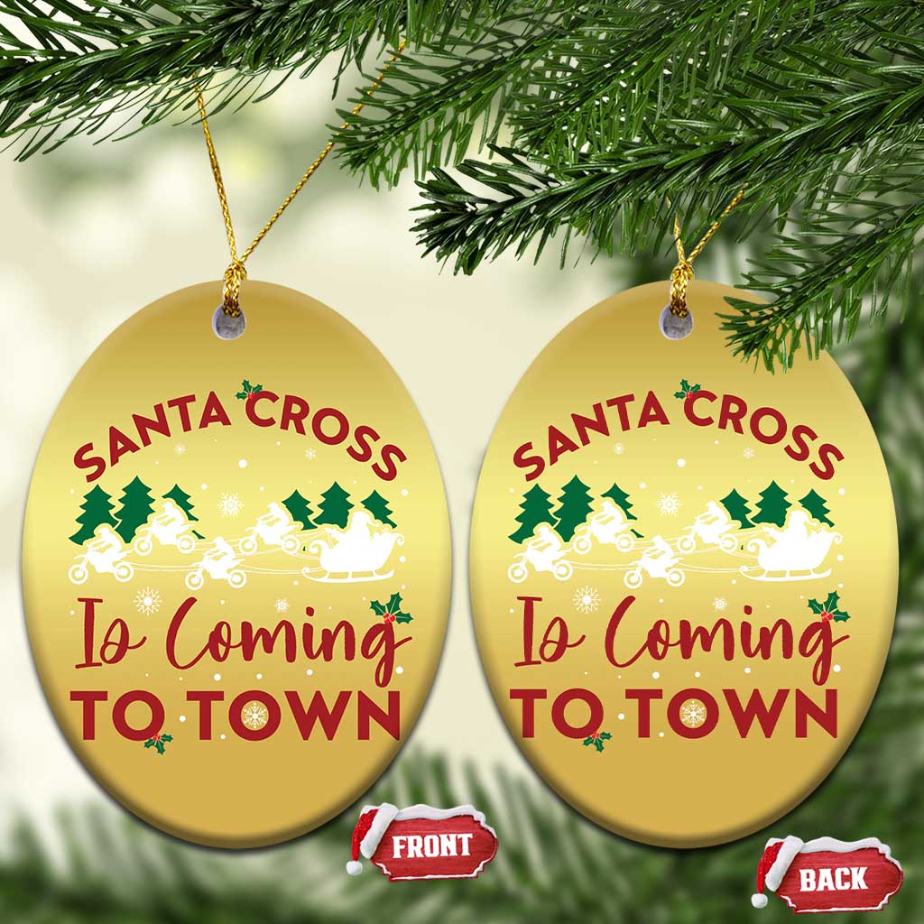 Funny Xmas Dirt Bike Christmas Ornament Santa Cross Is Coming To Town Motorcross TS11