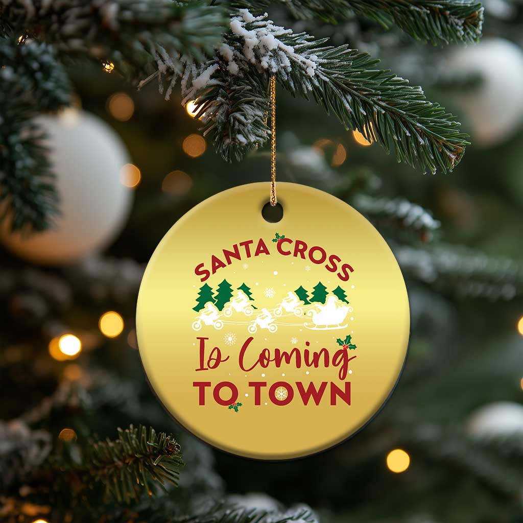 Funny Xmas Dirt Bike Christmas Ornament Santa Cross Is Coming To Town Motorcross TS11